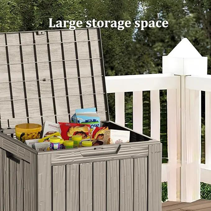 30 Gallon Waterproof Deck Boxes for Outdoor - Compact Resin Patio Storage Boxes, Pool Storage Bin with Lock for Cushions & Tools, UV-Resistant, Slate Grey by GreenHaven Gardens