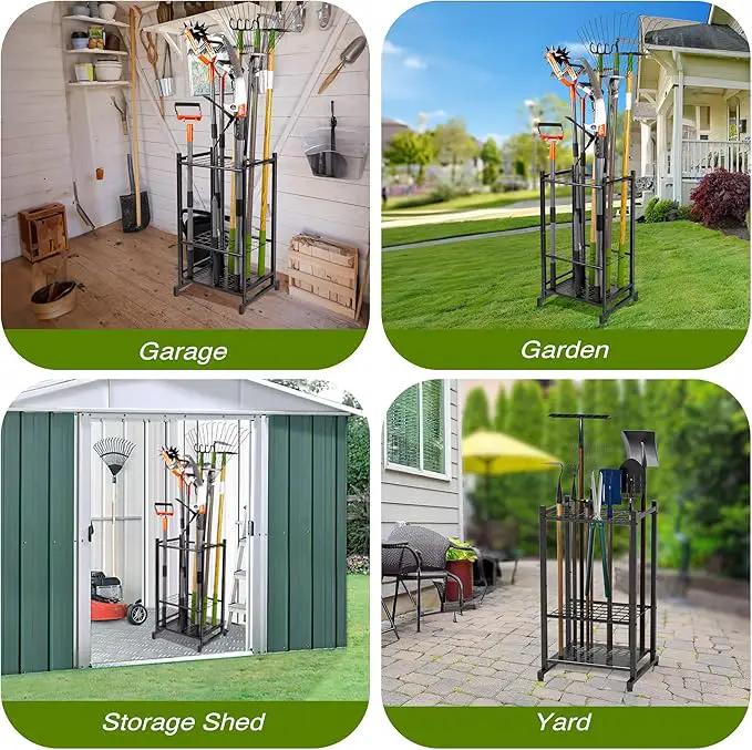 Garden Tool Organizer, Yard Tool Tower Rack for Garage Organization and Storage, Up to 35 Long-Handled Tools/Rakes/Brooms, Heavy Duty Steel Garden Tool Stand for Shed, Outdoor, Black by GreenHaven Gardens