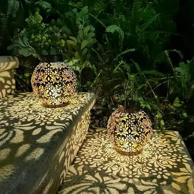2 Pack Outdoor Solar Hanging Lantern Light LED Decorative Christmas Light for Garden Patio Courtyard Lawn and Tabletop with Hollowed-Out Design. Unique Gardening Gifts for Women. by GreenHaven Gardens