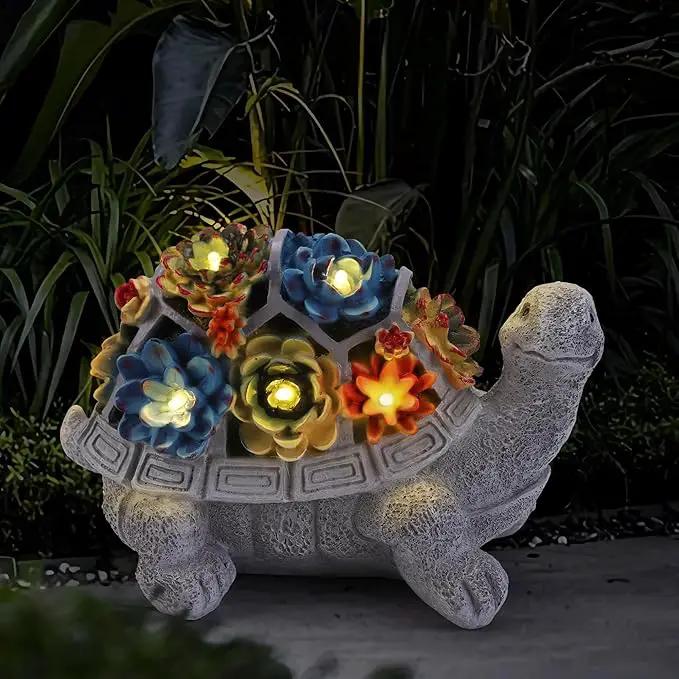 Solar Garden Statues Turtle with Succulent and 6 LED Lights, 9.1" L x 5.7" W x 6.7" H Outdoor Solar Decor, Turtle Garden Figurines for Lawn, Balcony, Yard Decoration, Gifts for Mom Wife by GreenHaven Gardens
