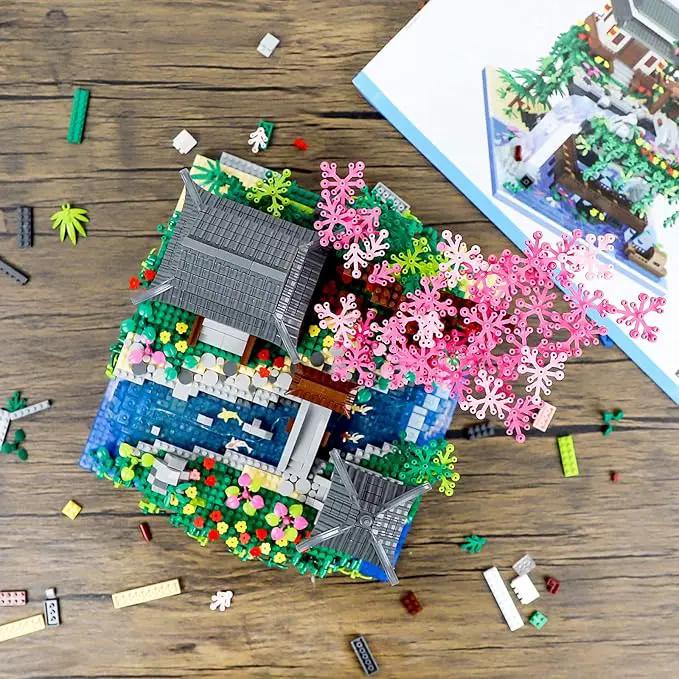 Peach Blossom Pond Micro Mini Building Blocks Set for Adults and Kids, Chinese Architecture Cherry Bonsai Gift Toys with String Lights, Japanese Flowers Tree House Micro Bricks (3320PCS) by GreenHaven Gardens
