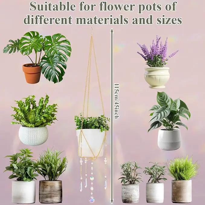 Chunful 3 Pack Sun Catcher Plant Hanger with Beads and Glass Crystal Beaded Plant Hanger Sun Catchers Kit Hanging Basket Accessories for Indoor Home Rainbow Decor, Pots Not Included(Gold) by GreenHaven Gardens