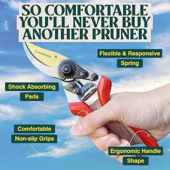 Haus & Garten EnduroPRO Ergonomic Bypass Pruners - Professional Titanium Garden Shears - Heavy Duty Hand Pruning Scissor, Tree Trimmer, Gardening Tool, Branch, Hedge, Rose, Shrub & Bush Clippers by GreenHaven Gardens