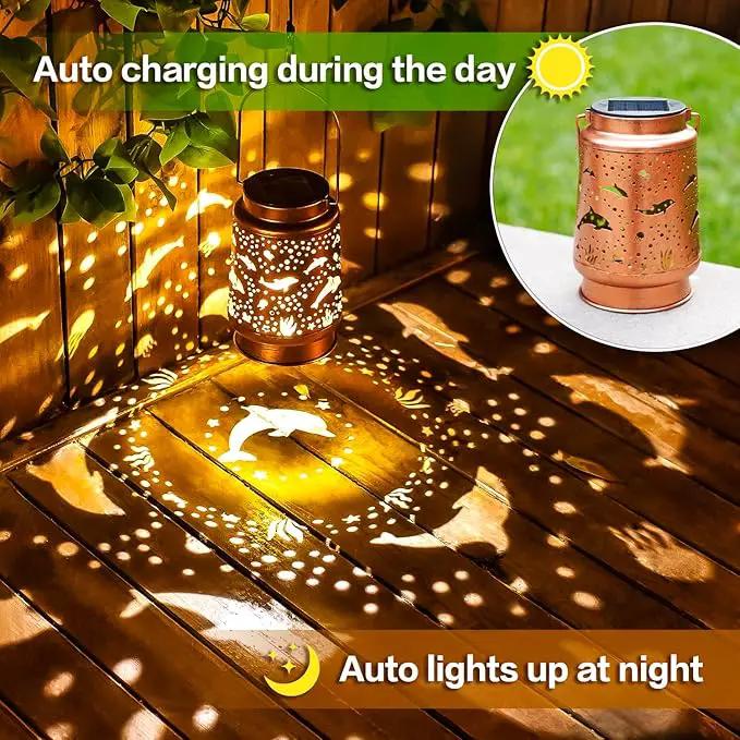 Dolphin Solar Lanterns Outdoor Waterproof Hanging Solar Lights Dolphin Gifts for Women Men Metal Decorative LED Dolphin Lanterns for Garden Decor,Yard,Patio,Lawn,Tabletop,Pathway,Landscape by GreenHaven Gardens