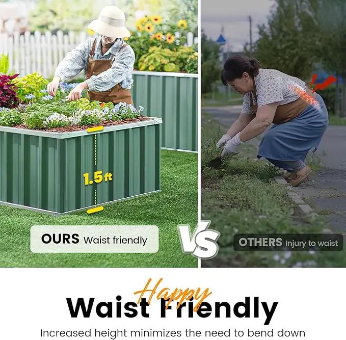 KING BIRD Raised Garden Bed 68" x 36" x 18" Heightened Galvanized Steel Metal Planter Box Outdoor for Deep-Rooted Vegetables, Flowers, Large Raised Bed Kit (Green) by GreenHaven Gardens