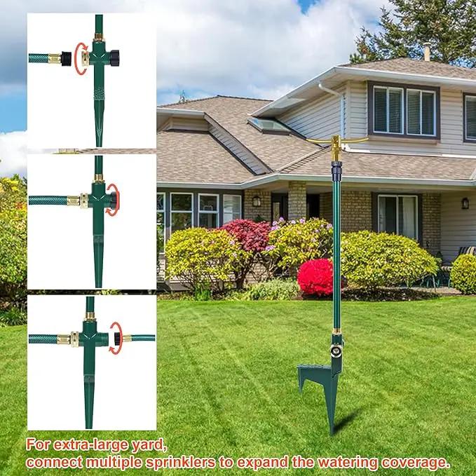 ATDAWN 3-Arm Garden Sprinkler, High-Rise Lawn Sprinkler, 360 Degree Rotation Garden Water Sprinklers, Lawn Irrigation System, Gardening Watering System, Large Area Coverage by GreenHaven Gardens