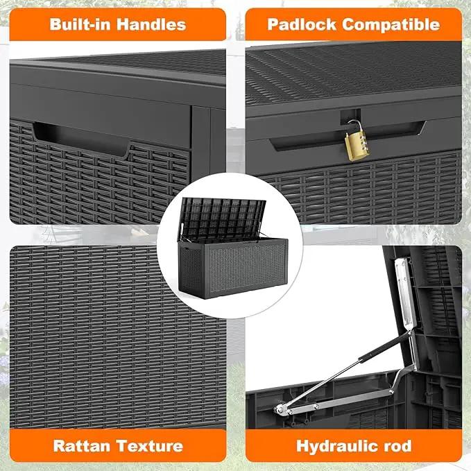100 Gallon Resin Deck Box, Lockable Patio Outdoor Storage Box for Furniture, Garden Tools and Tools Storage, Waterproof Outside Storage Boxes - Black by GreenHaven Gardens