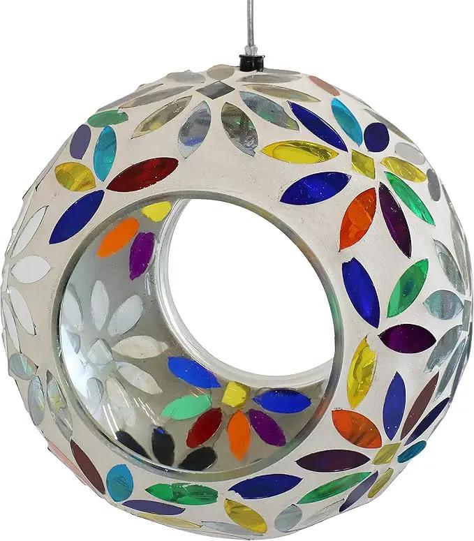 Sunnydaze 6-Inch Glass Mosaic Hanging Bird Feeder for Outdoors - Fly-Through Wild Bird Feeder - Rainbow Daisies by GreenHaven Gardens