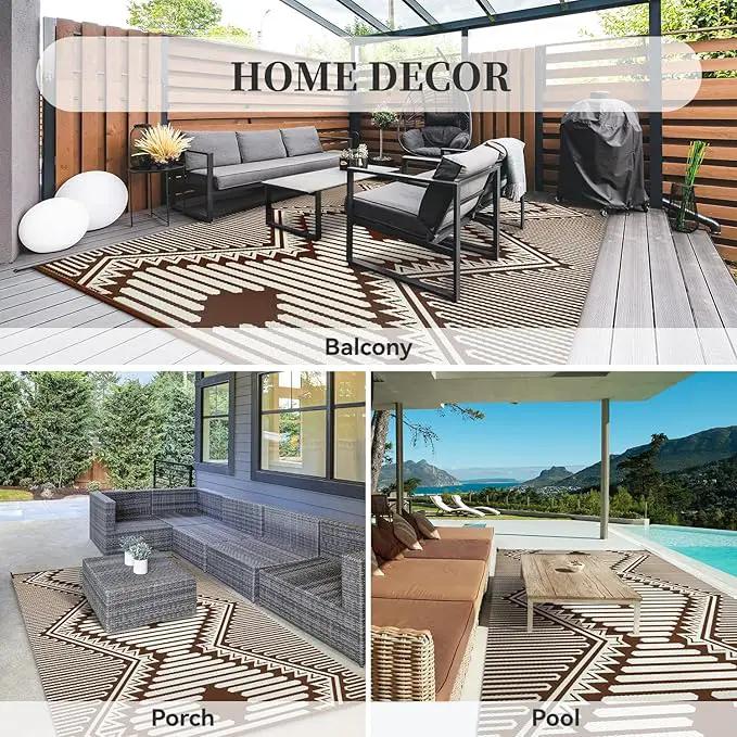 MontVoo Outdoor Rug-Waterproof Patio Rug Mat 5x8 Outdoor Carpet Mat Reversible Plastic Straw Outside Outdoor Rug for RV Camping Picnic Balcony Backyard Pool Deck Porch Modern Boho Beige Brown by GreenHaven Gardens
