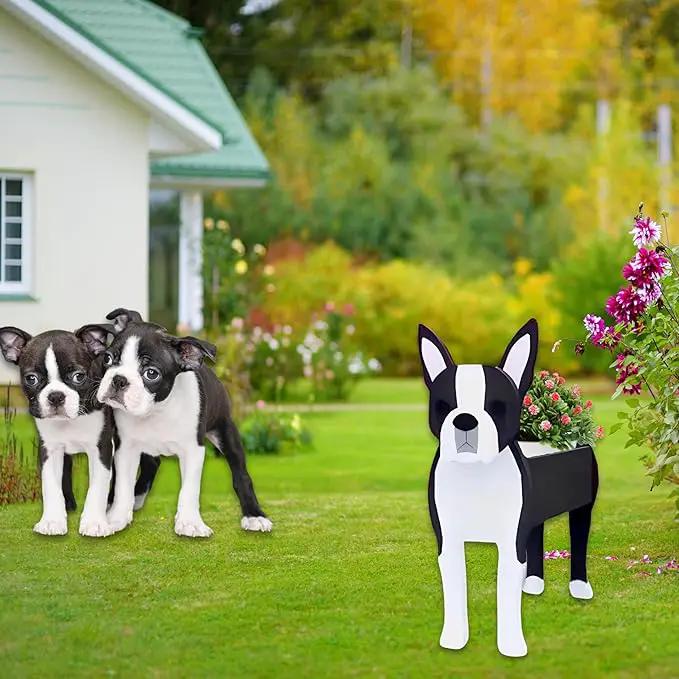 Boston Dog Planter Plant Pots,Cute Garden Dog Flower Planter,Dog Planters Birthday Gifts for Women,Office,Indoor/Outdoor Decor（9.45 * 6.73 * 13.39in） by GreenHaven Gardens