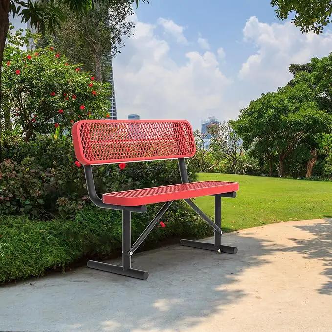 4/6/8 Feet Park Bench for Outside Heavy Duty Metal, Garden Benches Outdoor Bench with Backrest & Portable Frame, for Shopping Malls Stores Parks Patios Decks, Red by GreenHaven Gardens