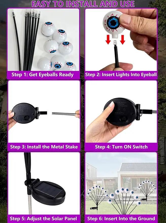 Halloween Decorations Outdoor Lights - 4 Pack 32LED Solar Halloween Scary Eyeball Pathway Lights Swaying by Wind, Waterproof Solar Halloween Stake Lights for Garden Porch Lawn Pathway (Purple) by GreenHaven Gardens