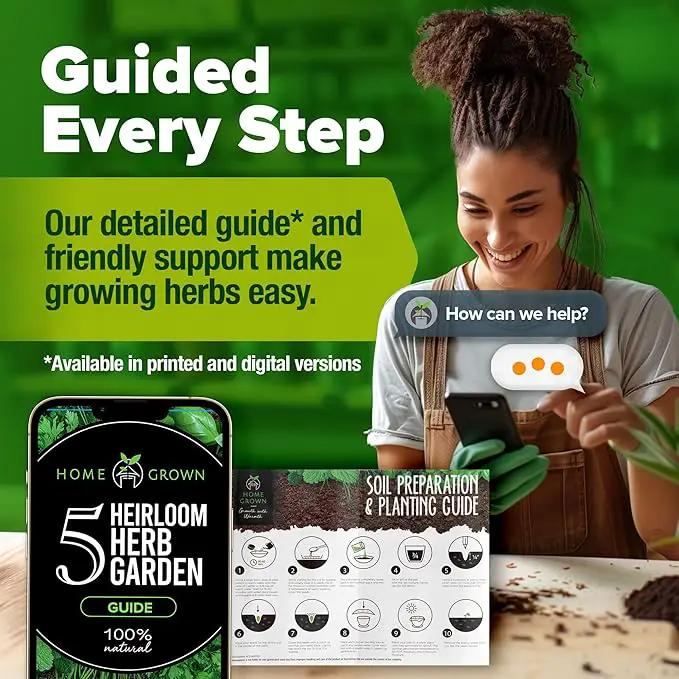 HOME GROWN Indoor Herb Garden Starter Kit - Christmas Gift for Gardeners - Complete 5 Herb Plant Grow Kit - Unique Gift for Mom, Women, Her, Men - Birthday Gift by GreenHaven Gardens
