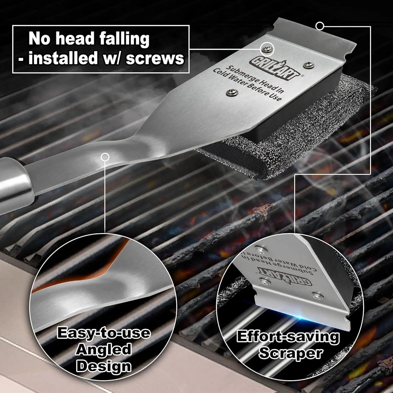 GRILLART Grill Brush Bristle Free Replacement Head - 2PCS by GreenHaven Gardens