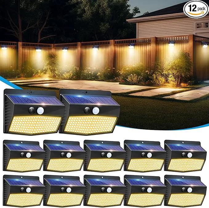 Solar Motion Sensor Lights Outdoor [ 12 Packs/138 LED ] Solar Fence Lights with 3 Lighting Modes, Solar Powered Security Lights Waterproof for Outside Yard Garden Backyard Deck Step Garage,Warm White by GreenHaven Gardens