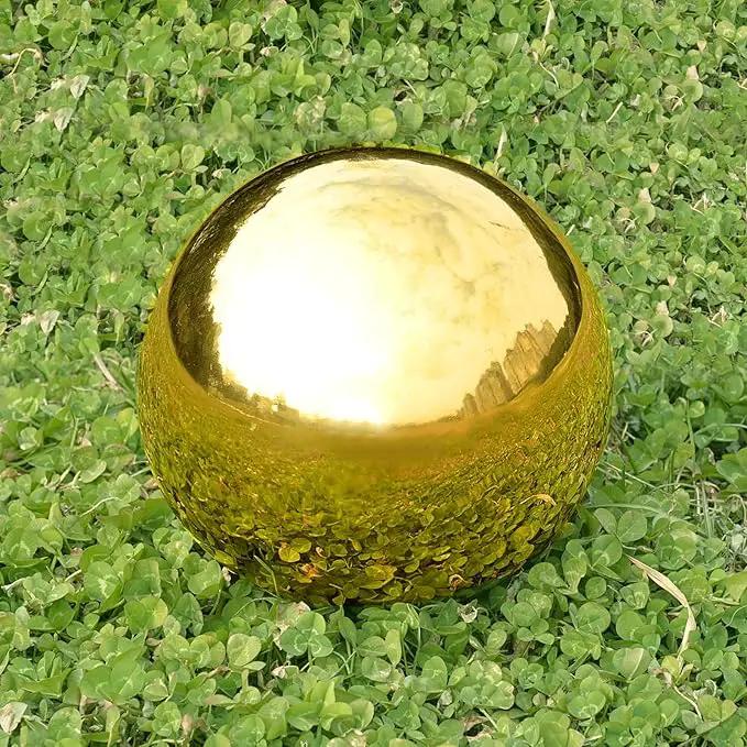 Nerien Gazing Ball, Stainless Steel Garden Mirror Globe, Polished Ornament Sphere, Hollow Floating Reflective Hemisphere, for Home Outdoor Pond Housewarming Swimming Pool Decoration, Gold, 5Pcs Mix by GreenHaven Gardens