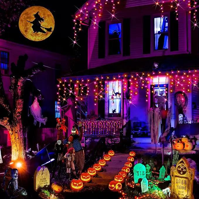 Hezbjiti 400LED Halloween Lights Purple Orange Icicle Lights 32.8FT Halloween String Lights Outdoor Decoration 8 Modes 75 Drops Fairy Lights for Eaves Party Yard Garden Halloween Decor by GreenHaven Gardens