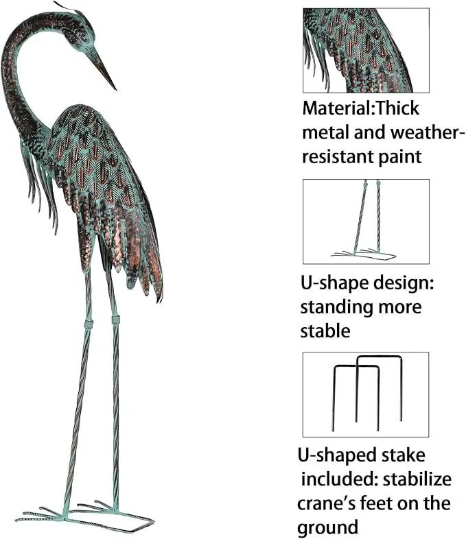 Kircust Garden Crane Statues, Standing Metal Patina Heron Decoy Outdoor Statue, 42-46 Inch Bird Yard Art for Patio Lawn Pond, Set of 2 by GreenHaven Gardens