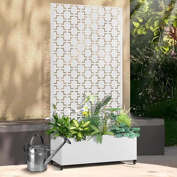 Raised Garden Bed with Trellis and Wheels,73"x35"x16" Metal Raised Garden Bed,White Squared Metal Planter with Climbing Trellis for Vines & Vegetables by GreenHaven Gardens