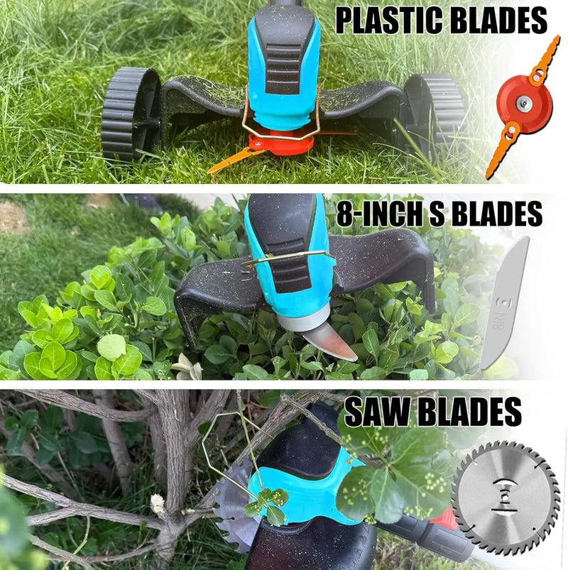 Electric Weed Wacker Cordless Eater Battery Powered,21V/4.0Ah Lightweight No-String Weed Trimmer with 2 Battery Operated& Wheels,3 in 1 Stringless Grass Trimmer/Edger/Brush Cutter for Garden Yard Lawn by GreenHaven Gardens