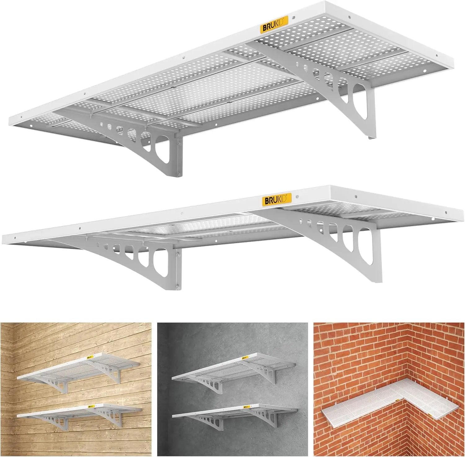 2Pack 1.64x4ft Adjustable Metal Garage Wall Shelving Heavy Duty Garage Storage Shelf Wall Mounted White by GreenHaven Gardens