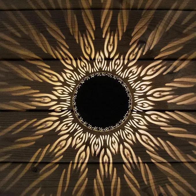 Solar Table Light Outdoor Waterproof- Solar Powered LED Lamp Hollowed-Out Black Peacock Feather Metal Desktop Decorative Lantern for Indoor Desk Bedroom Patio Garden Pathway Yard by GreenHaven Gardens