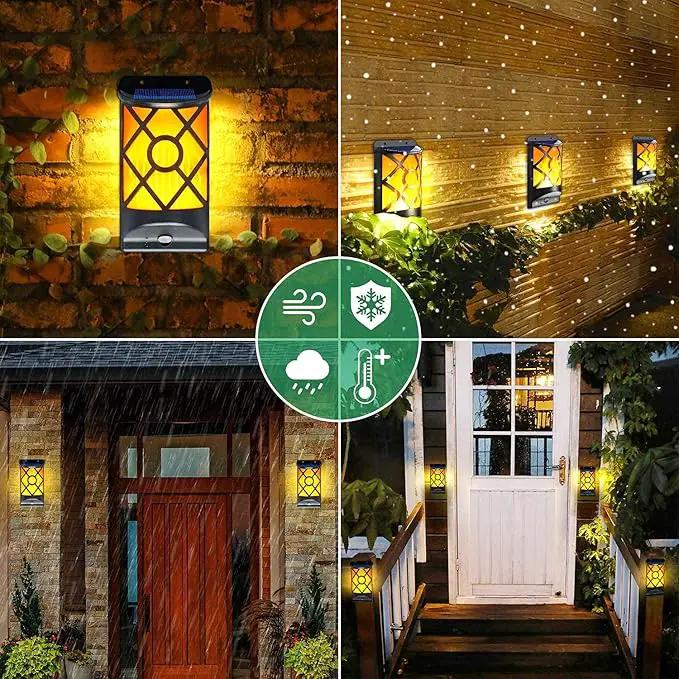 Solar Flame Lights Outdoor, Realistic 3D Flickering Flames with 66 Ultra-Bright LEDs - Waterproof Wall Mount Lanterns for Deck, Fence, Patio, Garden, Auto On/Off (4-Pack Value Set) by GreenHaven Gardens