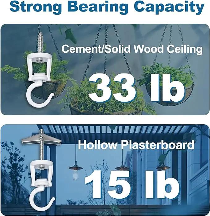 Ceiling Hooks for Hanging Plants (2 PCS),White, Heavy Duty Metal Plant Hooks for Ceilings, Screw-in Hooks for Hanging Birdfeeders, Lamps, Planters, Outdoor Decorative Hooks up to 33 lbs. by GreenHaven Gardens