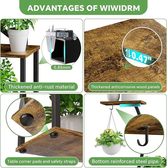 Simple Trending Plant Stand Indoor with Grow Lights, Heavy Duty 8 Tier Tall Plant Shelf for Plants Multiple, Metal Wood Plant Shelves Plant Display Holder for Garden, Black by GreenHaven Gardens