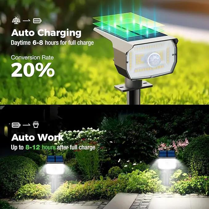 [ 8 Pack/56 LED ] Solar Lights Outdoor Motion Sensor, Spot Landscape Lighting with 3 Modes, Waterproof Spotlights Dusk to Dawn for Outside Yard Tree Garden Pathway Sidewalk Driveway, Cool White by GreenHaven Gardens