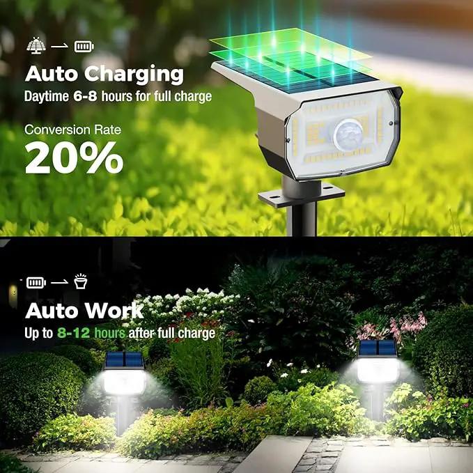 [ 8 Pack/56 LED ] Solar Lights Outdoor Motion Sensor, Spot Landscape Lighting with 3 Modes, Waterproof Spotlights Dusk to Dawn for Outside Yard Tree Garden Pathway Sidewalk Driveway, Cool White by GreenHaven Gardens