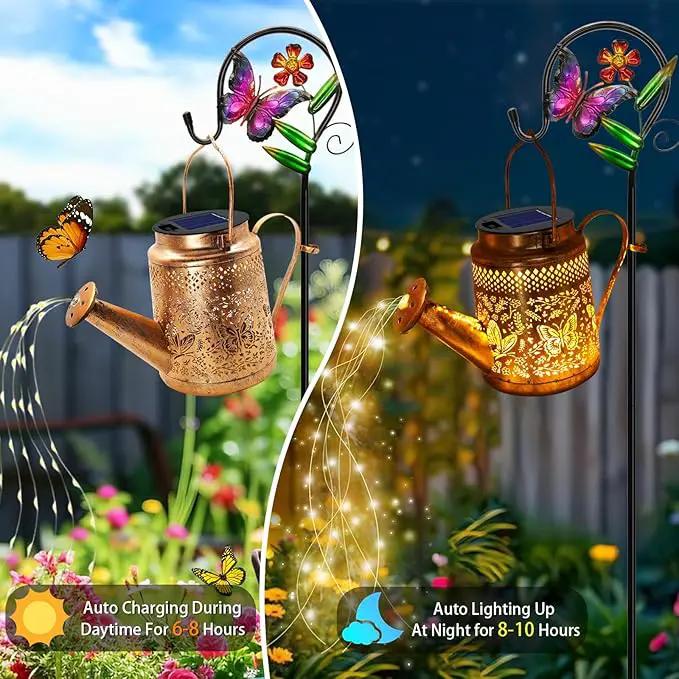 Solar Powered Butterfly Watering Can Lights Waterproof Outdoor Garden Decor with Shepherd Hook Hanging Patio Lights for Yard, Porch, Backyard Perfect Gardening & Birthday Gift for Women, Mom, Grandma by GreenHaven Gardens