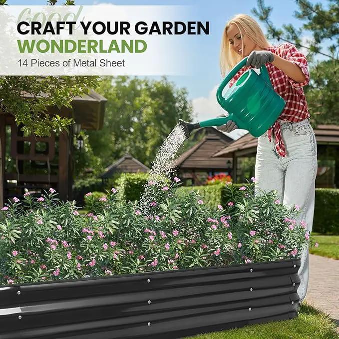 5-in-1 Adjustable Raised Garden Bed Kit | Galvanized Planter Boxes for Vegetables, Flowers | 12" Tall, Multiple Sizes (8x3x1ft, 9x2x1ft, 10x1x1ft, 6x5x1ft, 7x4x1ft) | Outdoor Metal Raised Bed, Grey by GreenHaven Gardens
