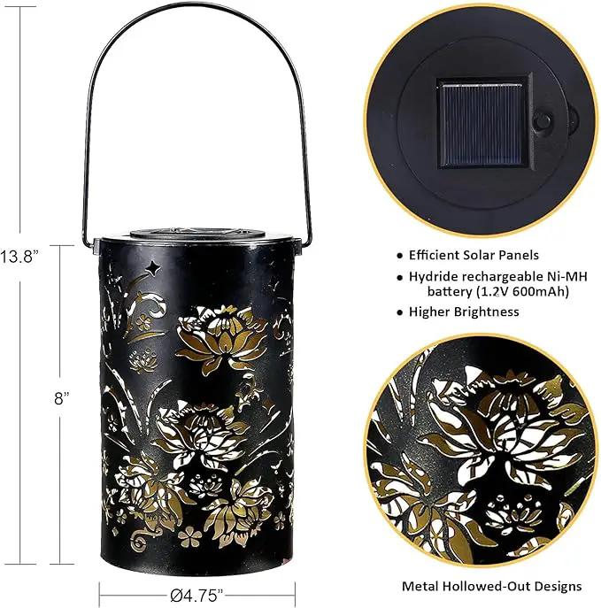 Solar Lanterns Outdoor Hanging Waterproof Metal Lotus Pattern Lanterns for Garden Patio Yard Lawn Front Porch Decor as Birthday Gifts for Mom Grandma Women by GreenHaven Gardens