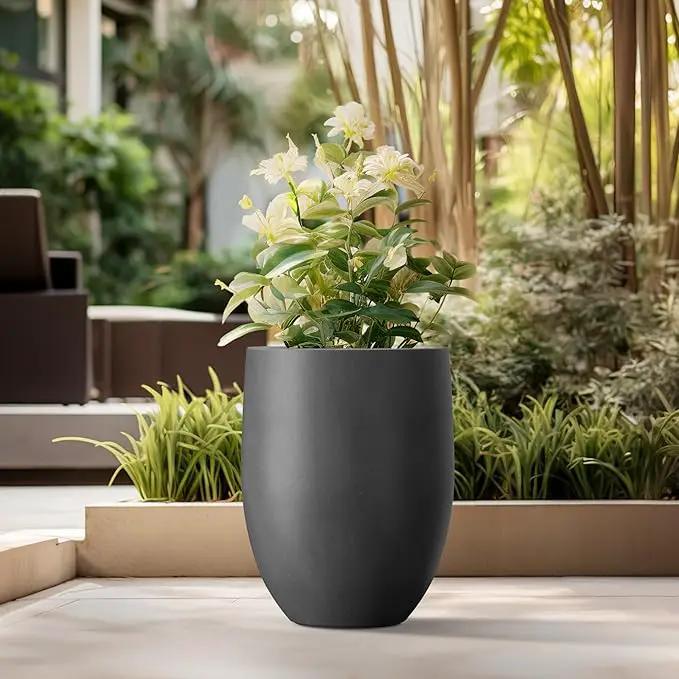 Kante 21.7" H Burnished Black Tall Planter, Large Outdoor Indoor Decorative Pot with Drainage Hole and Rubber Plug, Modern Round Taper Style for Home and Patio by GreenHaven Gardens
