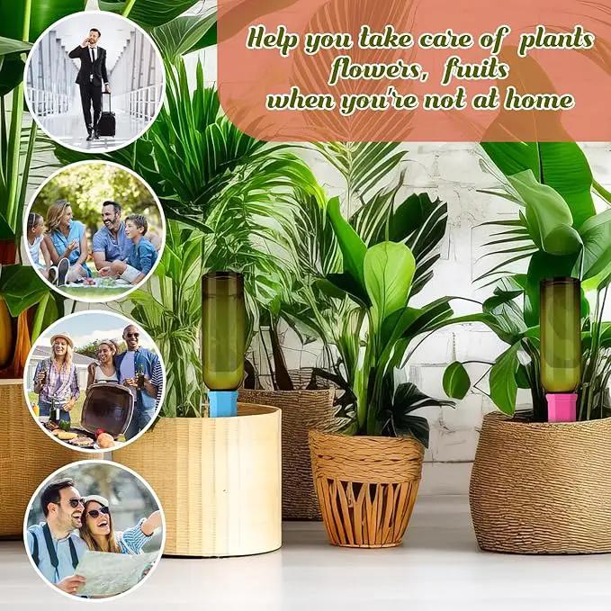 12 Pack Plant Watering Devices Include 6 Terracotta Self Watering Spikes and 6 Pcs 26 oz Plastic Bottles, Slow Release Vacation Insert Automatic Plant Waterer Device (Mixed Colors) by GreenHaven Gardens