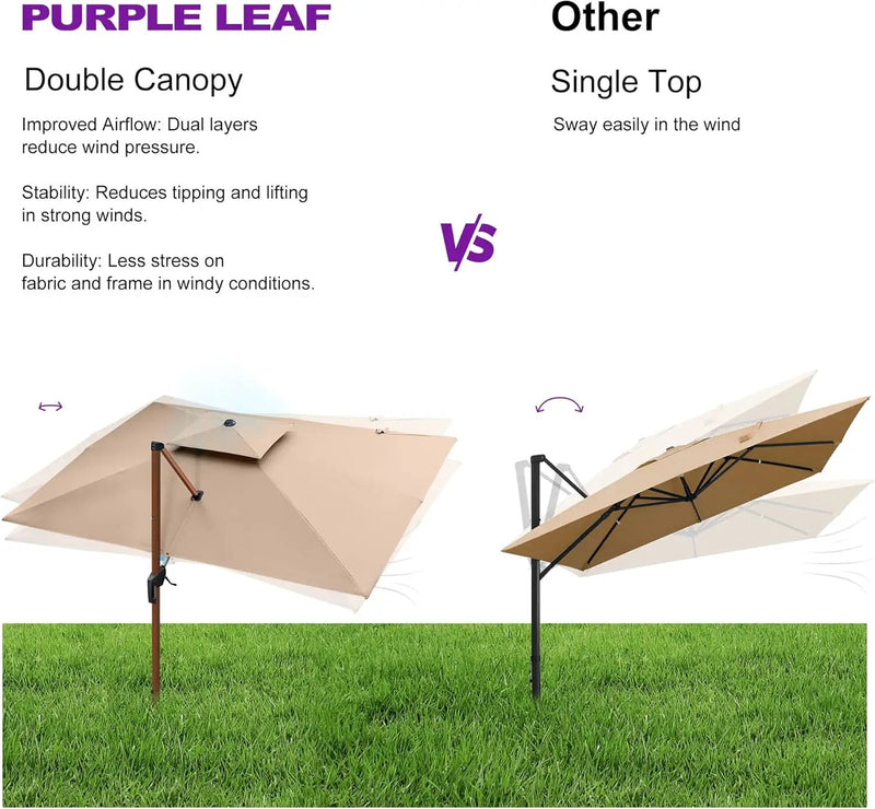 PURPLE LEAF 12ft Patio Umbrella Outdoor Square Umbrellas Large Cantilever Umbrella Windproof Offset Umbrellas Heavy Duty Sun Umbrella for Garden Deck Pool Patio, Beige by GreenHaven Gardens
