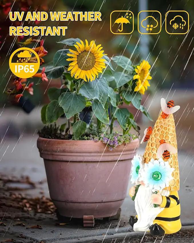 iStatue Garden Gnomes Outdoor Clearance with Solar Bee Lights - 9.5'' Resin Figurine Honeycomb Sunflower Spring Summer Decoration for Home Garden Decor Lawn Ornaments (Mr Bee Gnome) by GreenHaven Gardens