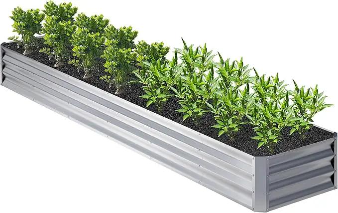 12x2x1FT Galvanized Raised Garden Bed,Planter Raised Beds-Metal Garden Box,Large Plant for Outdoor Planting, Vegetables Bed,Flower,Herb-Sliver by GreenHaven Gardens
