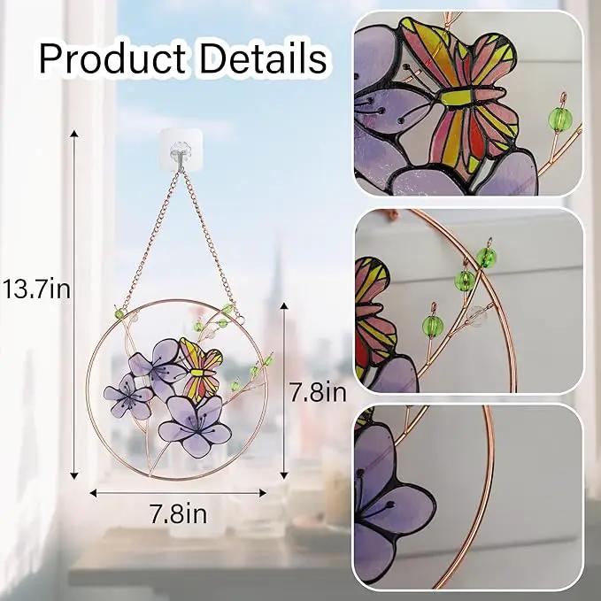 Suncatcher Stained Glass Window Hanging,DASTOLL Floral Butterfly Design Beautiful Suncatchers for Windows,Elegant Sun Catchers for Indoor Window Decor Beautiful Gifts for Butterfly Lovers by GreenHaven Gardens