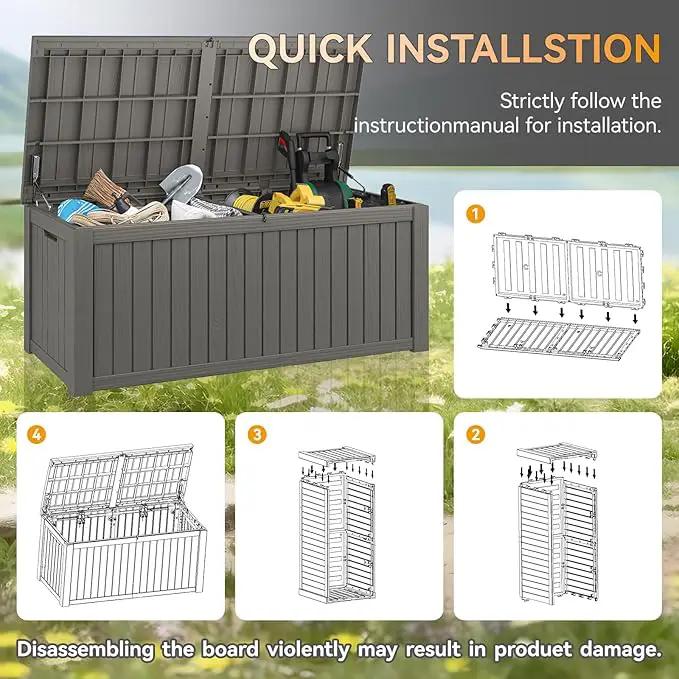 NUNU LAB 180 Gallon Outdoor Storage Box,Large Resin Sturdy Deck Box, Backyard Outside Storage Box Waterproof with Double Wall Panels,Package Delivery Garden Hose Storage Bin Outdoor Tool,Grey by GreenHaven Gardens
