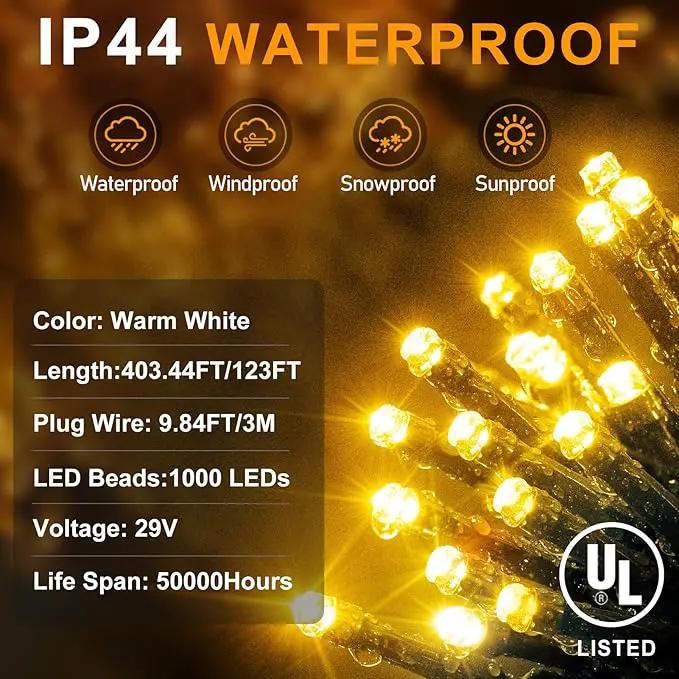 KNONEW 403FT 1000 LED Christmas Lights Outdoor String Lights 8 Modes & Timer Fairy Light Plug in Waterproof LED String Lights for Xmas Yard Tree Wedding Party Holiday Decorations (Warm White) by GreenHaven Gardens