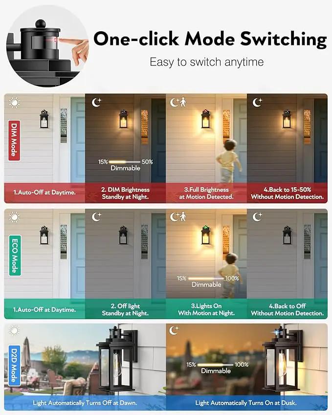 VIANIS Motion Sensor Outdoor Light, 2 Packs Exterior Lights for House, Black Waterproof Dusk to Dawn Outside Porch Lights Lantern for Garage Patio Doorway,Distance Adjustable(Hardwired, not Solar) by GreenHaven Gardens