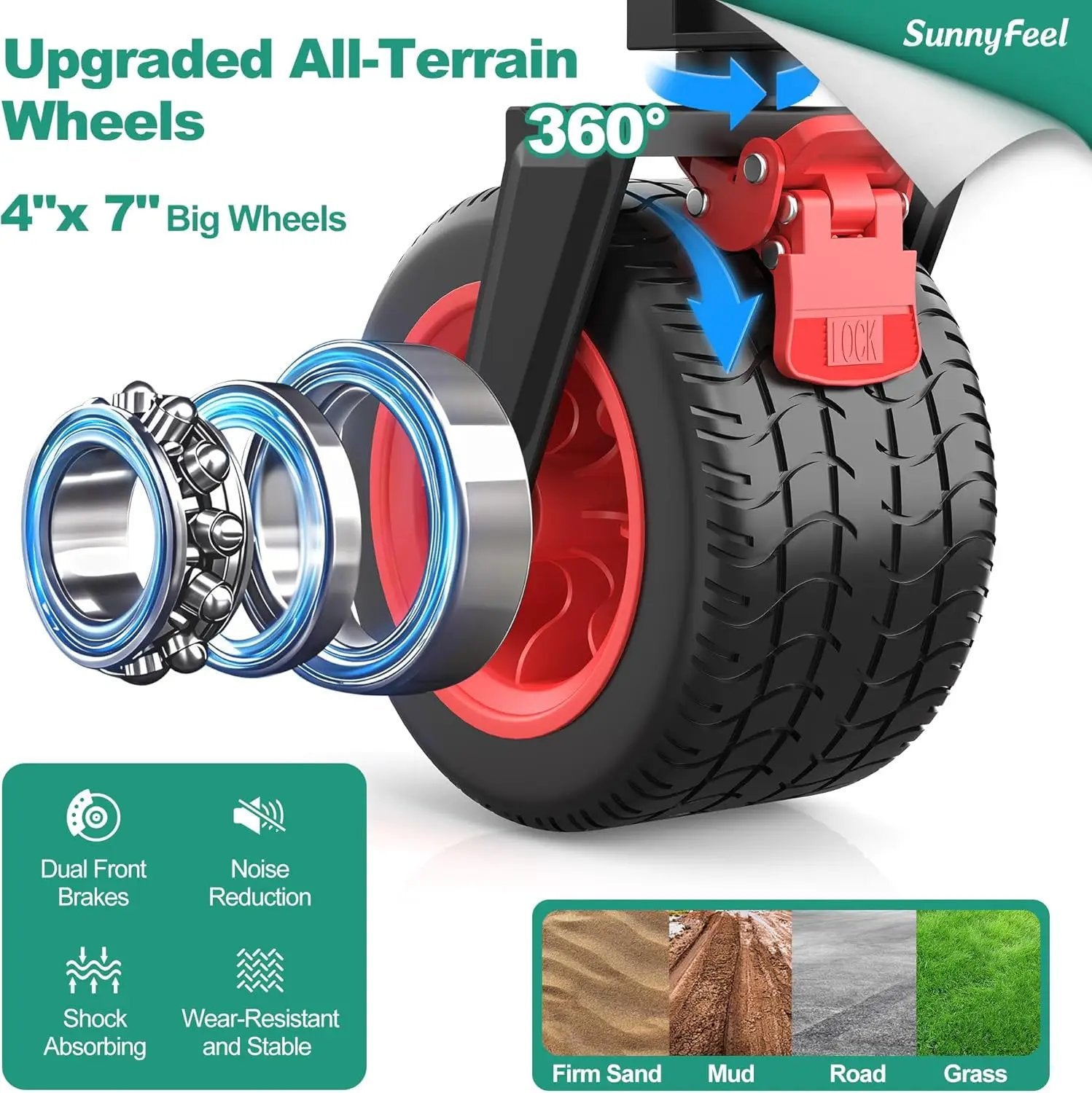 SUNNYFEEL Heavy Duty Collapsible Outdoor Utility Wagon Cart 500LB Capacity Adjustable Handlebar,Foldable Beach Wheels Stable Durable Oxford Fabric for Shopping Garden Camping (Red, Tall Version) by GreenHaven Gardens