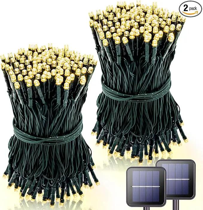 42.7Ft Warm White Solar Lights Outdoor, 2 Pack Total 200 LED Twinkle Solar Tree Lights, 8 Modes Solar String Lights for Outside Tree Patio Yard Wedding Garden Decorations by GreenHaven Gardens