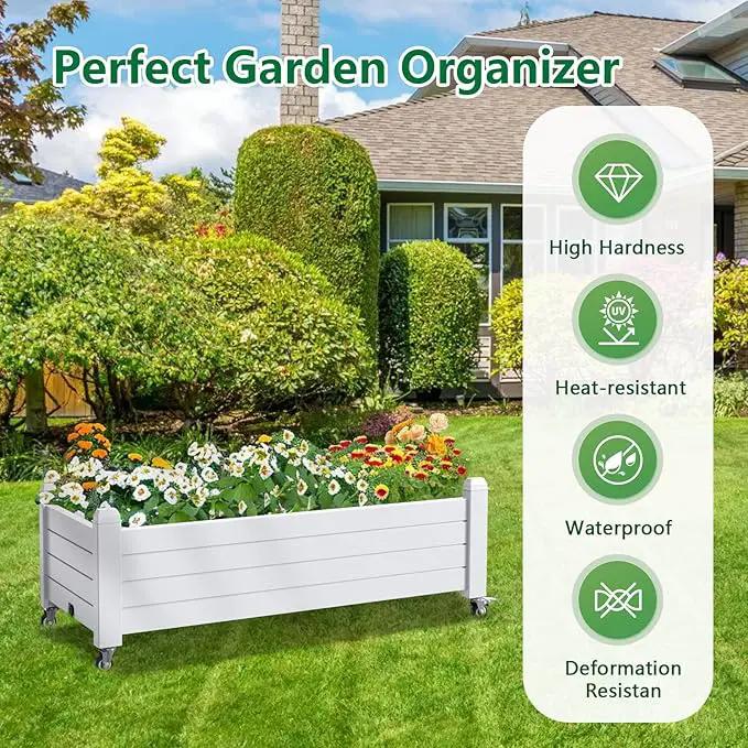 Horticulture Garden Bed, Divisible Resin Planter Box for Backyard, Patio, Balcony, with 4 Legs and 4 Swivel Lockable Wheels(Ashen,43.31 * 17.72 * 17.56) by GreenHaven Gardens
