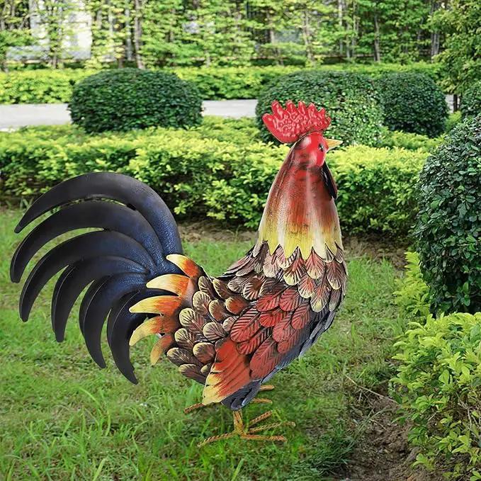 chisheen Rooster Decor Garden Statue Metal Chicken Yard Art Sculpture Outdoor Figurines by GreenHaven Gardens