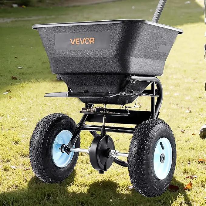 VEVOR Broadcast Spreader, 100LBS4Capacity, Walk-Behind Push Spreader, 0-9.8ft Spreading Width, 13 in All Terrain Pneumatic Tires, Lawn Spreaders with Hopper Grate, for Seed, Fertilizer, Salt, Ice Melt by GreenHaven Gardens