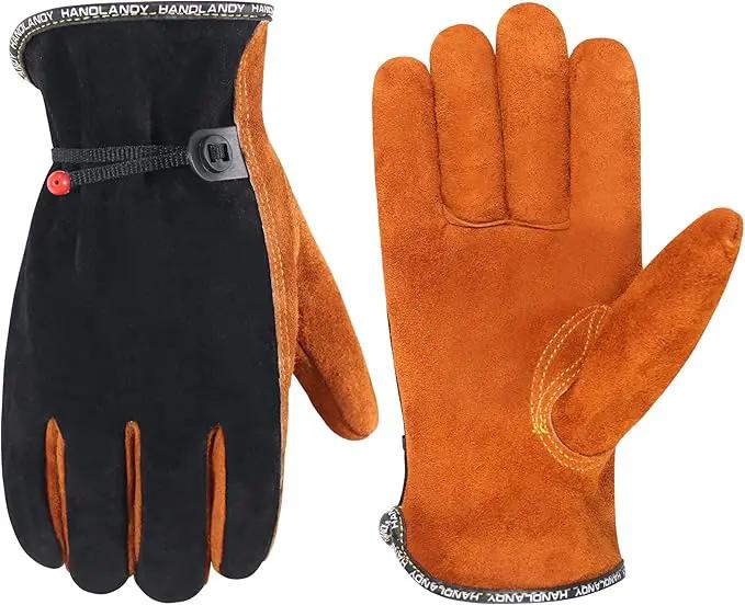 HLDD HANDLANDY Leather Work Gloves for Men & Women, Adjustable Wrist Cowhide Gardening Glove with Reinforced Palm for Driver by GreenHaven Gardens