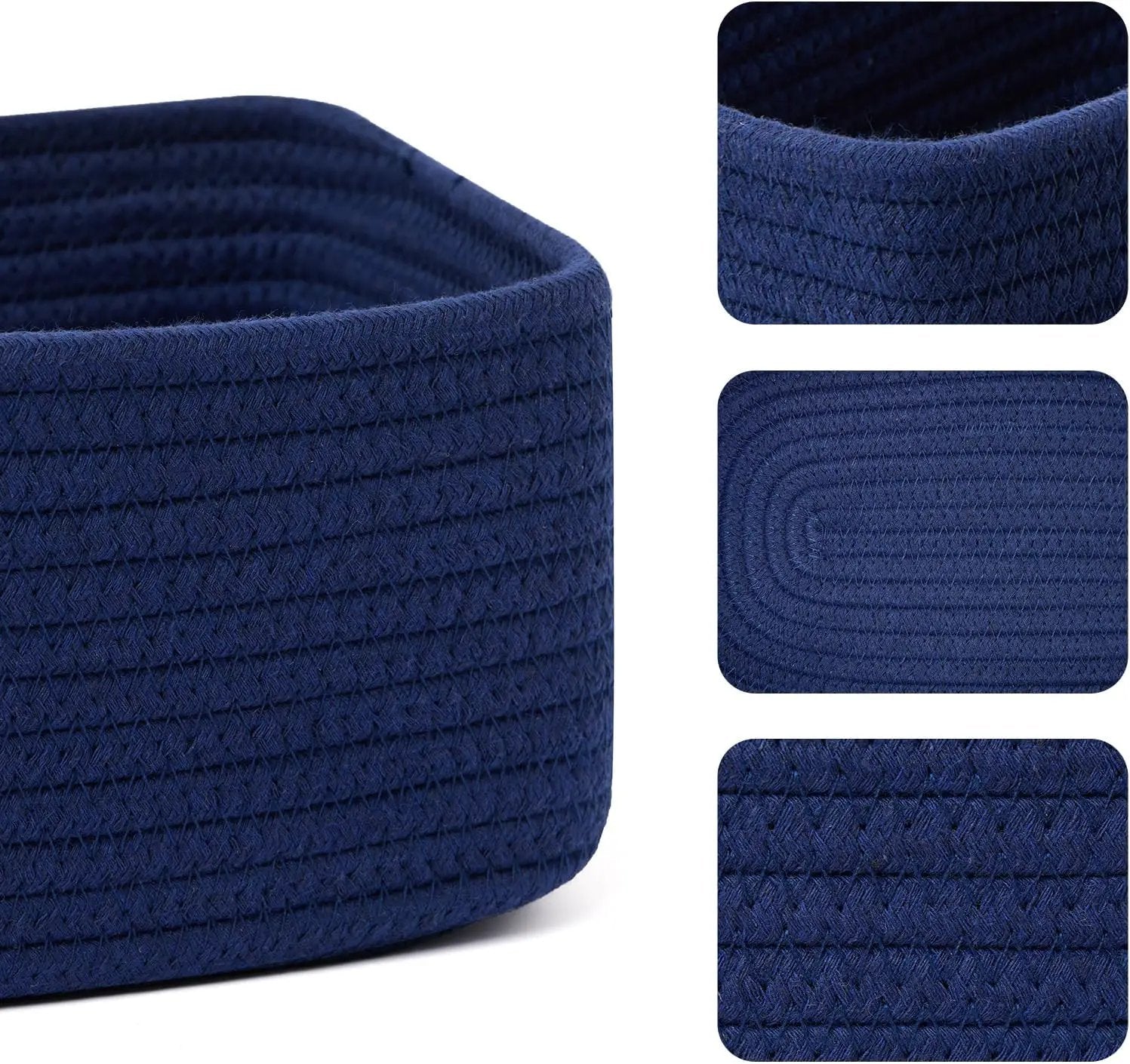 Small Storage Baskets for Organizing | Closet Organizer Bins | Shelf Toy Basket | Woven Rope Baskets | Cube Decorative Box | Shallow Basket | 11.5x7.5x4.7” | 4 Packs Navy Blue by GreenHaven Gardens
